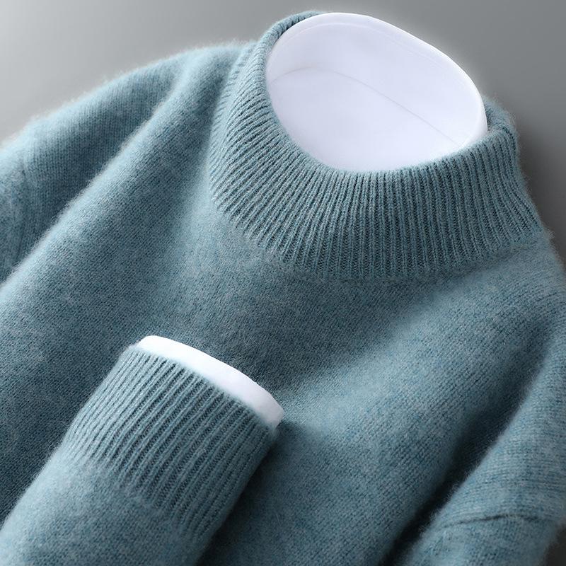 Men s Wool Cashmere Half-High Collar Sweater - Loose Knit Base Layer for Autumn/Winter S