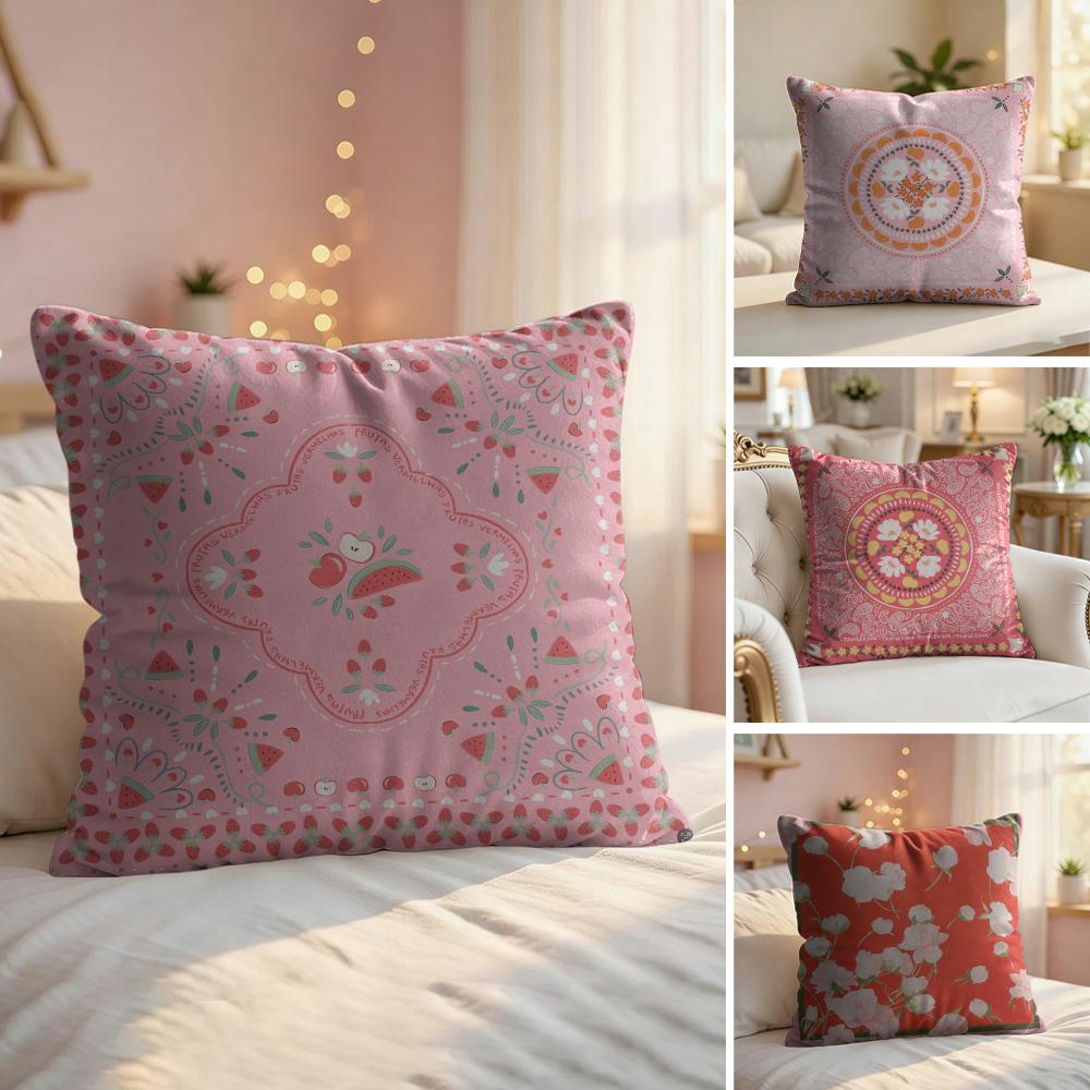Pink Retro Flowers Cushion Cover Natural Linen Organic Fabric DoubleSided Printing Couch Pillow Covers Home Decor