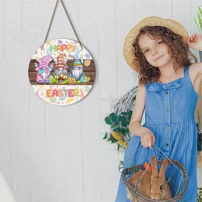 Easter Wreath Wooden Bunny Spring Hanger Holiday Wall Sign Door Hanger For Indoor Outdoor Wall Window Hallway Entryway Mantel