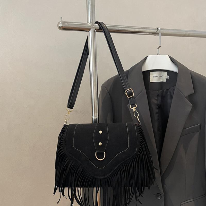Повседневная сумка через плечо в корейском стиле с кисточками, однотонная, из ПУ-кожи, замши, сумка-тоут в этническом, богемном стиле, подмышечные сумки, дорожная KTB 26.5x6x18cm