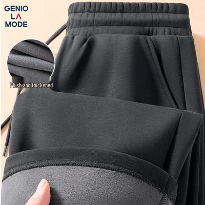 GENIOLAMODE Herren Fleecegefütterte Straight-Leg Freizeithose