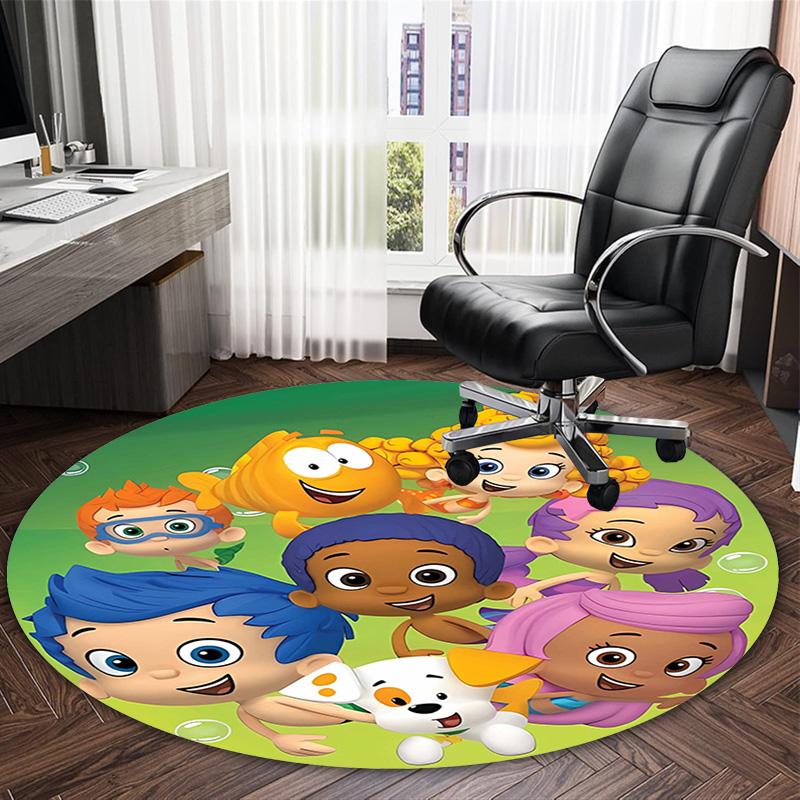 1pc Bubble Guppies Print Round Carpet Chair Round Carpet Suitable for Bedroom Living Room Home Decorative Carpet
