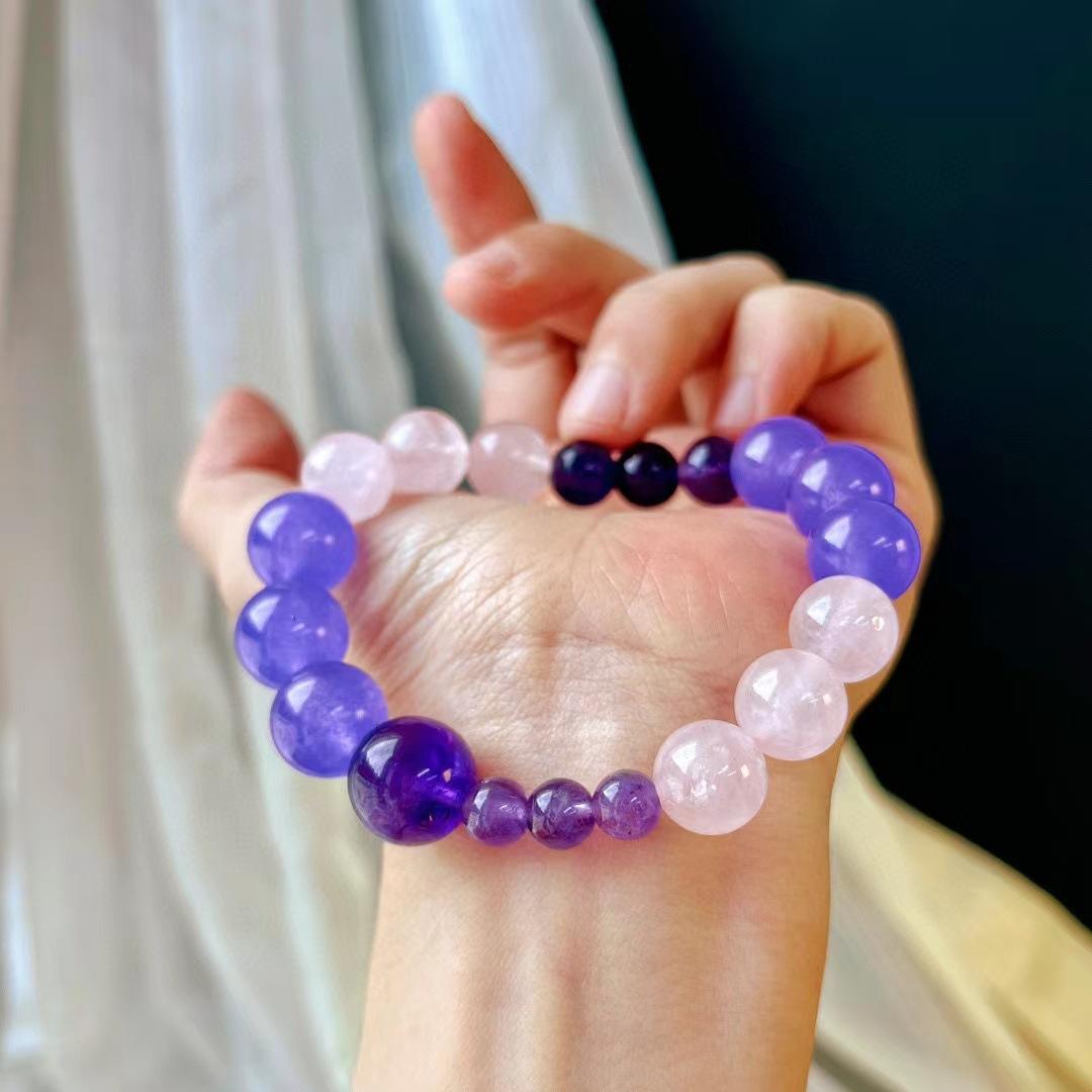 Vintage Powder Crystal Natural Amethyst Quartzite Jade Bracelet Atmosphere Beaded Bracelet