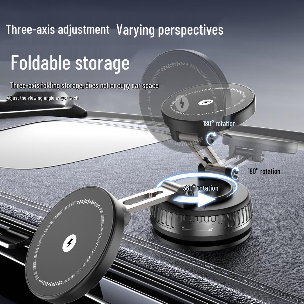 15W Magnetic Car Mount & Wireless Charger with Rotating Suction, Compatible with Apple 17