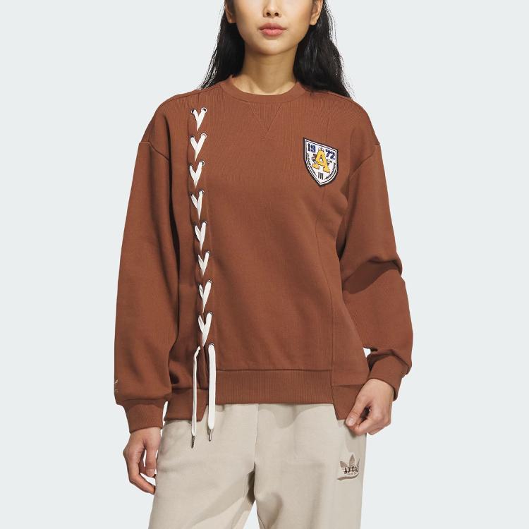 adidas Originals Trefoil Sportswear Hoodie With Logo Embroidery And Loose Fit Women Tops Brown IN1092
