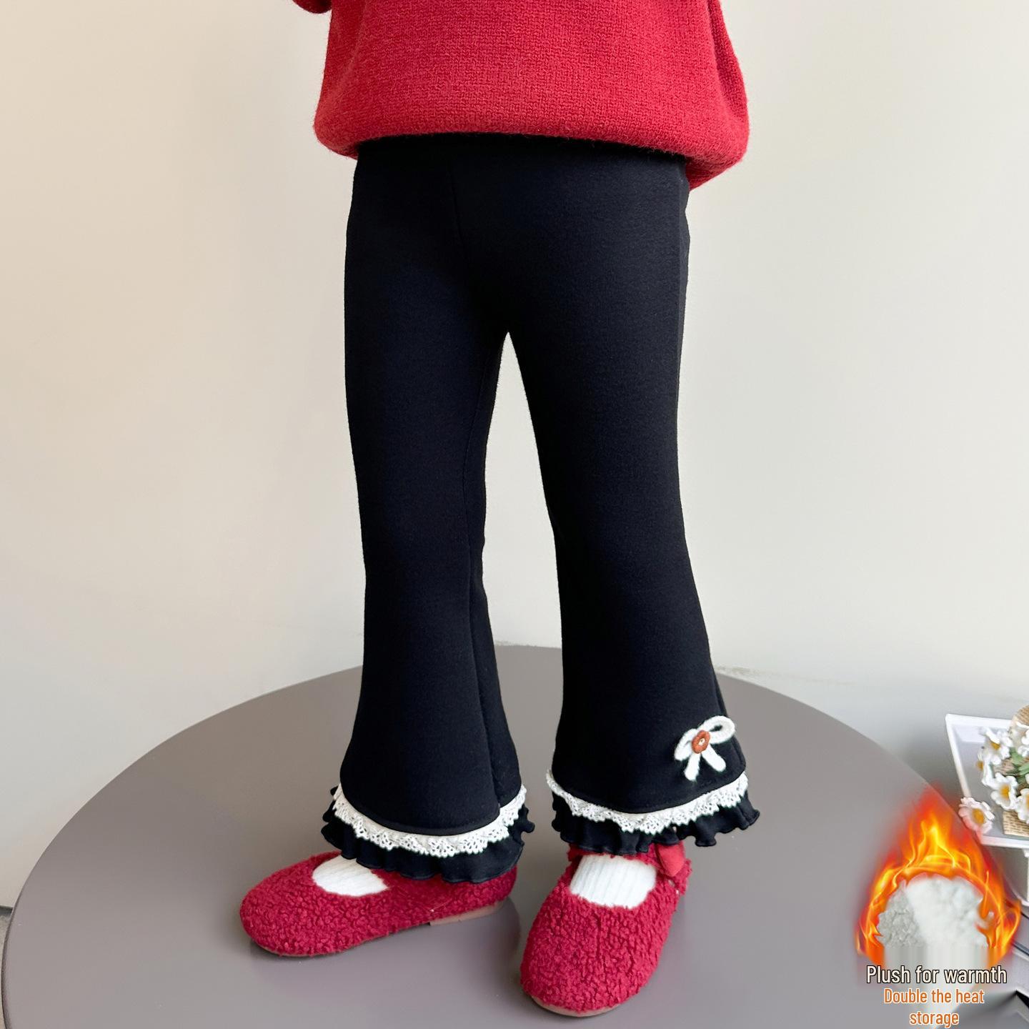 

2025 Girls Fleece-Lined Flare Pants - Winter Fashion Leggings 100 cm чорний