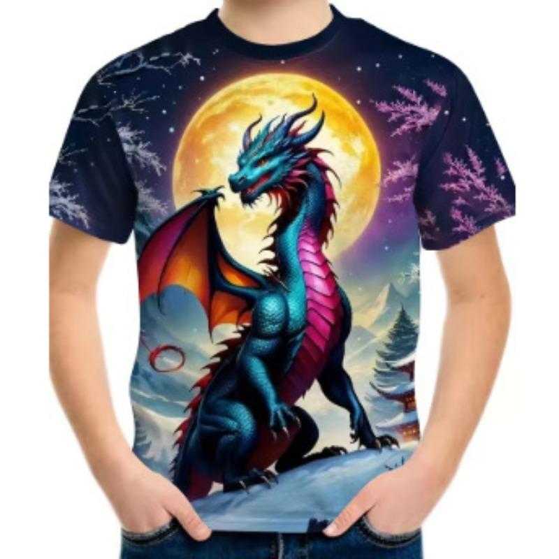 Summer Round Neck Cartoon Animal Pattern 3D Printed Top Fashionable Casual Short Sleeved Children's Boy T-shirts