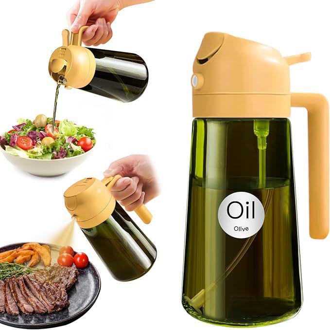 470ml Green Dual-Function Oil Dispenser: Large Capacity Glass Spray and Pour Bottle for Olive Oil