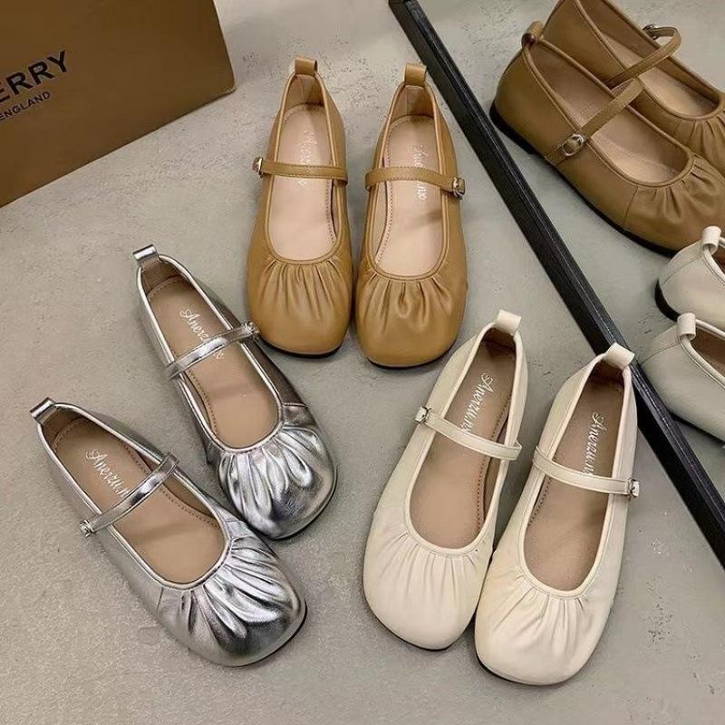 French Evening Wind Silver Mary Jane Shoes 2025 New Summer Temperament Fairy Grandma Shoes Flat Ballet