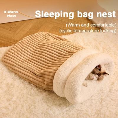 Katzen Schlafsack Halbgeschlossen Katzen Hunde Wärmepad Weicher Plüsch Winter Warm Gemütliche Betten Zubehör Für Katzen Kleiner Hund