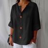 2026 Women's Loose V-neck Cotton Linen Button Top - Comfortable Casual T-shirt for Spring and Autumn