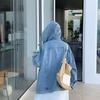 2024 Spring/Autumn Women's Hooded Loose-Fit Denim Jacket: Retro, Flattering, Casual Outerwear for a Slightly Chubby Style
