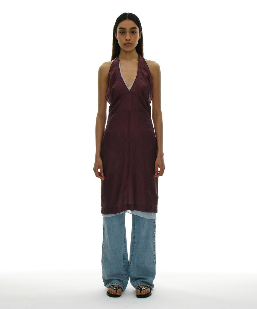 Partimento Woman Sheer Layer 2-In-1 Halter Dress_Deep Violet