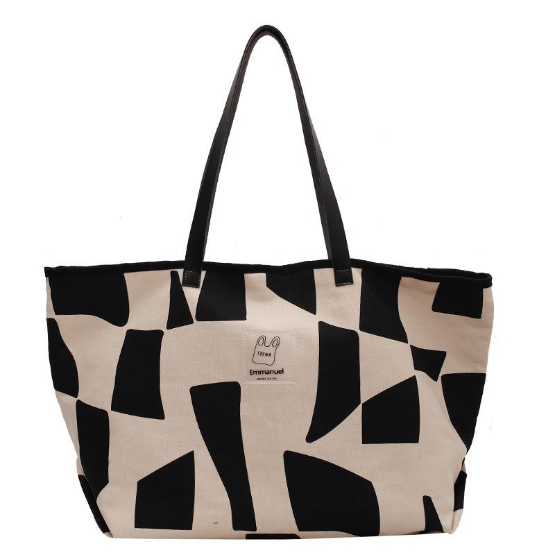 Fall New Plaid Canvas Shoulder Bag Women, Japanese Style Casual Tote Bag, Large Capacity Cotton Shopping Bag, Fashionable and Versatile