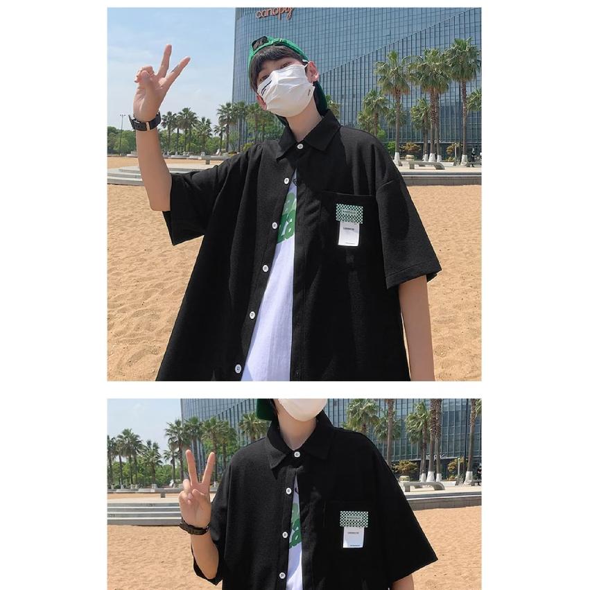 Waffle Short Sleeved Shirt For Men 2024 Summer New Korean Edition Handsome Shirt Five Quarter Sleeve Rascal Handsome Casual Top