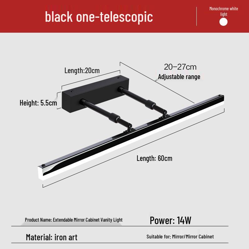 Nordic Minimalist LED Vanity Light, Telescopic Mirror Cabinet, Punch-Free, Three-Color Wall Light for Bathroom