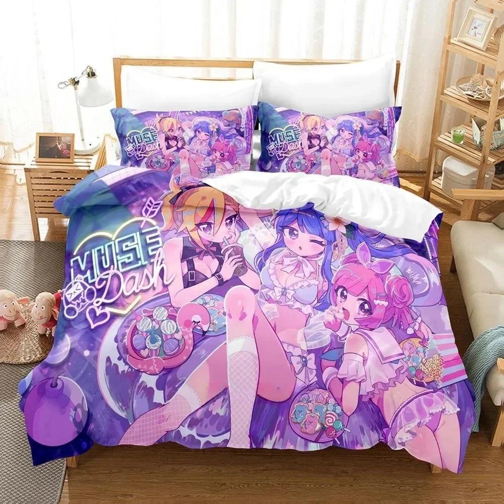 Fashion Music Game Muse Dash Beding Set Printed Bed Linen Set With Pilowcase Soft Duvet Cover Soft Single Double Quen Super King-Sized Dimensionsd
