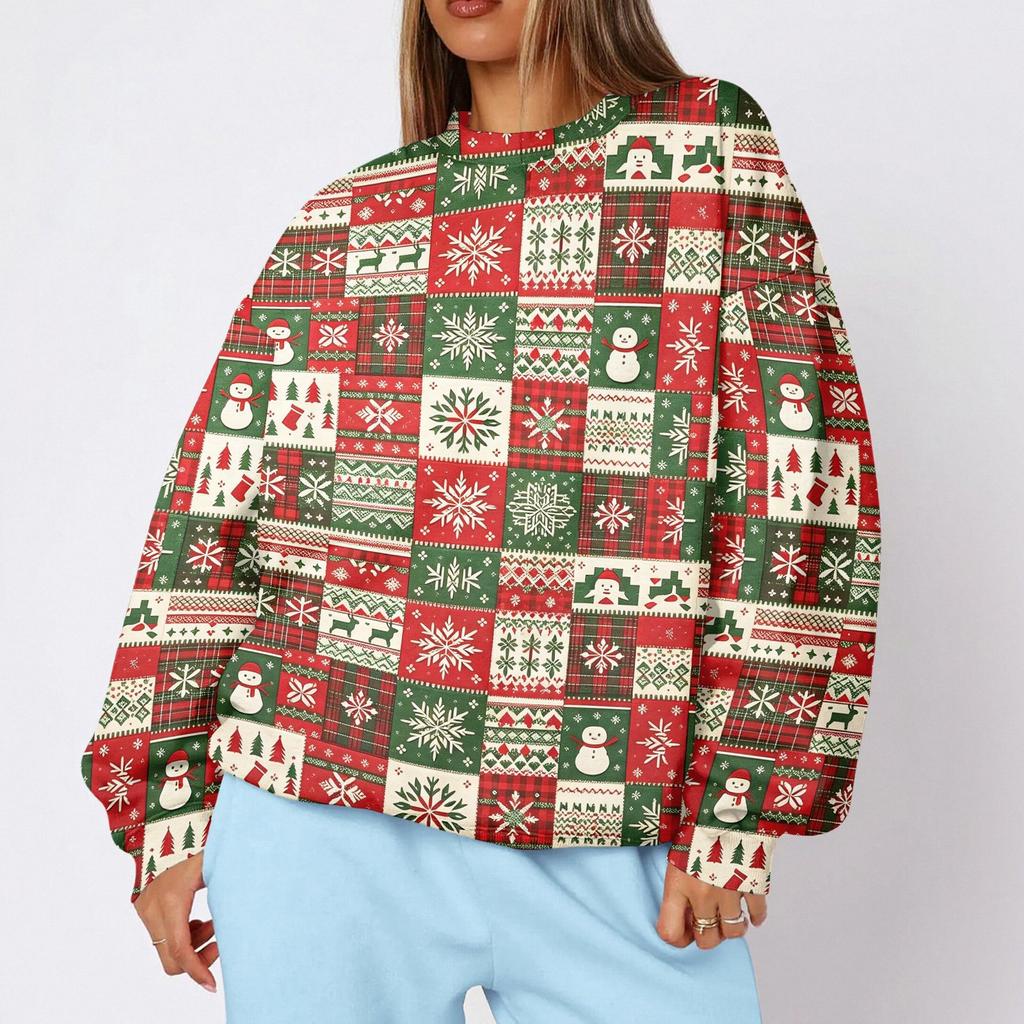 Women's Trendy Christmas Graphic Crewneck Sweatshirt Lightweight Casual Pullover Top for Holiday