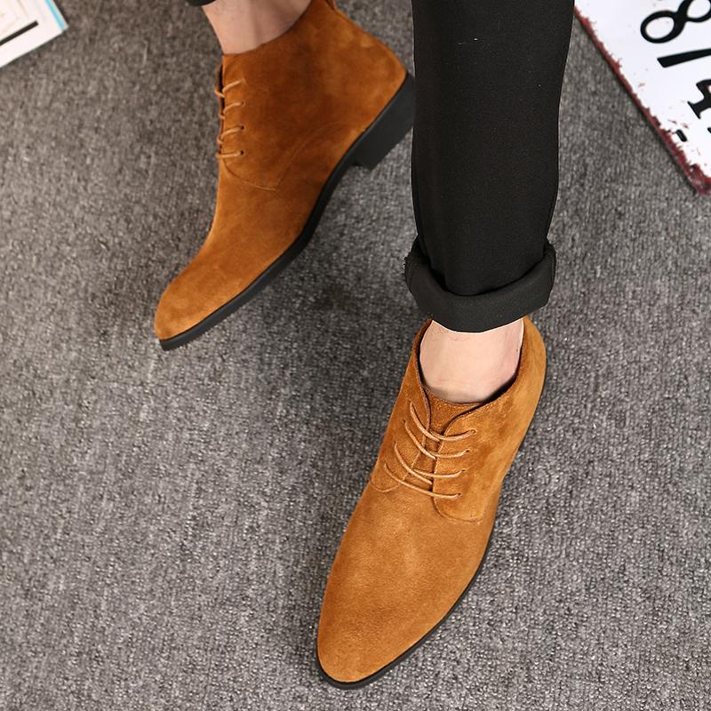2024 Spring  Ankle Boots Men Korean Version High Top British Lace Up Suede Comfortable Short Boots Casual High Top Leather Shoes