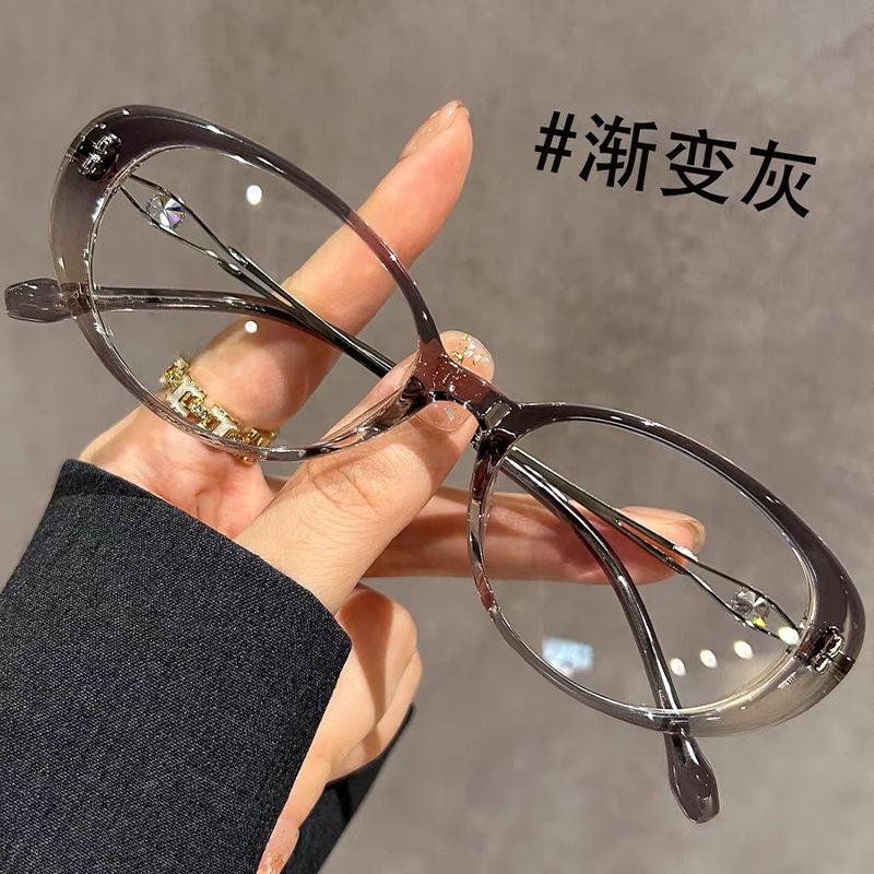 No Makeup Young Reading Glasses Anti-Blue Flat Glasses Fashion Diamond-Encrusted Retro Cat Eye Trendy Girl Nerd Advanced