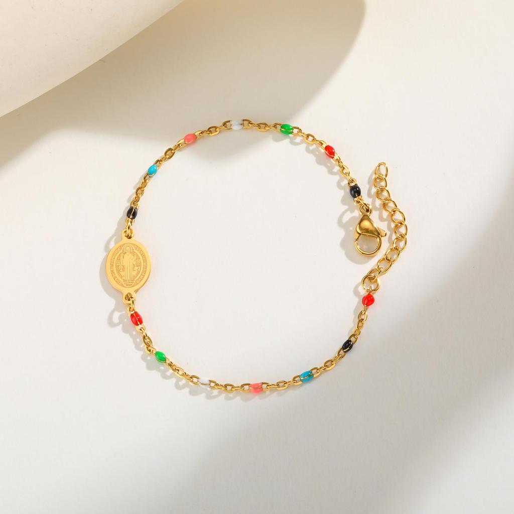 Colored Bohemian Virgin Bracelet for Women,Stainless Steel Blue Bead Chains Oval Bracelets,Holy Jewelry Gifts