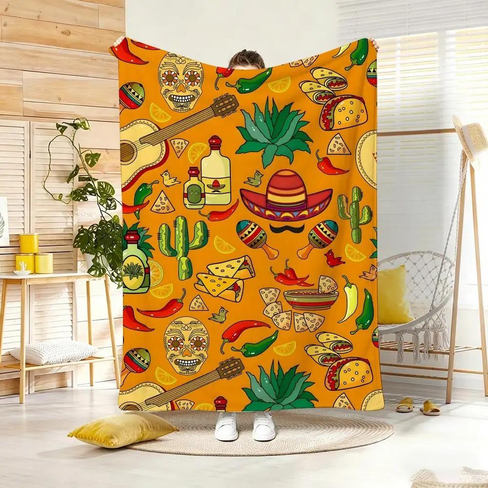 Mexican Style Cute Cartoon Taco Throw Lightweight Flannel Blanket Soft Skin-friendly for Summer Cooling