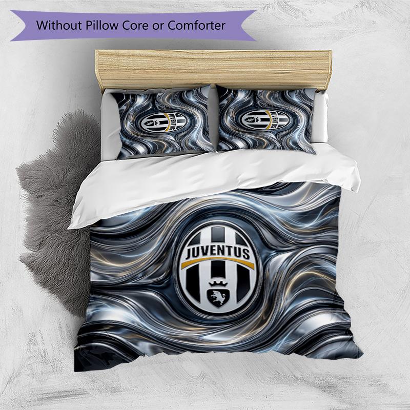 Juventus FC Pattern Printed 3PCS Bedding Set Soft Skin-Friendly Washable Duvet Cover & Pillowcases Set All Season Bedroom