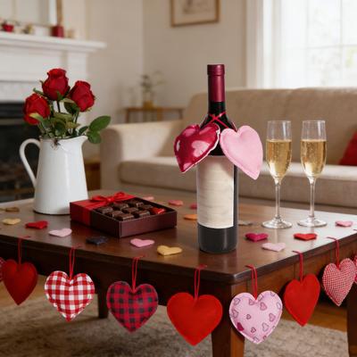 12 Pcs Felt Fabric Heart Hanging Ornament Red Pink Buffalo Plaid Heart Charm for Valentine's Day Wedding Party DIY Crafts