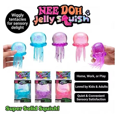Trending Nee Doh Jellyfish & Cube Squish Toy, Soft Jelly Squeeze Stress Relief Fidget Toy, Sensory Needoh For Kids Adults