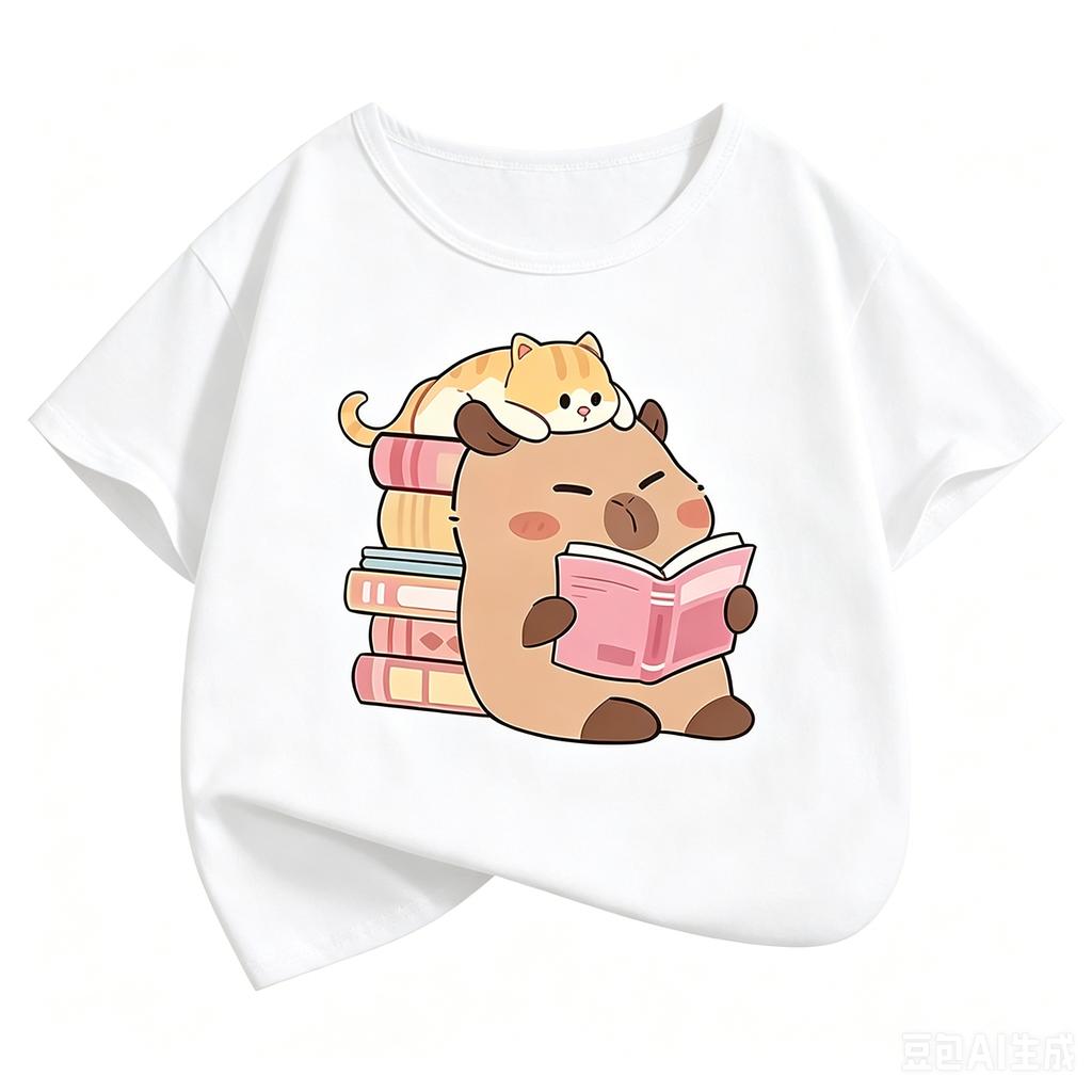 Girls Clothes Capibara Kids Clothing Tees Summer Printed Cartoon Short Sleeve Tshirt Girls Loose Casual Crewneck Tops T Shirts