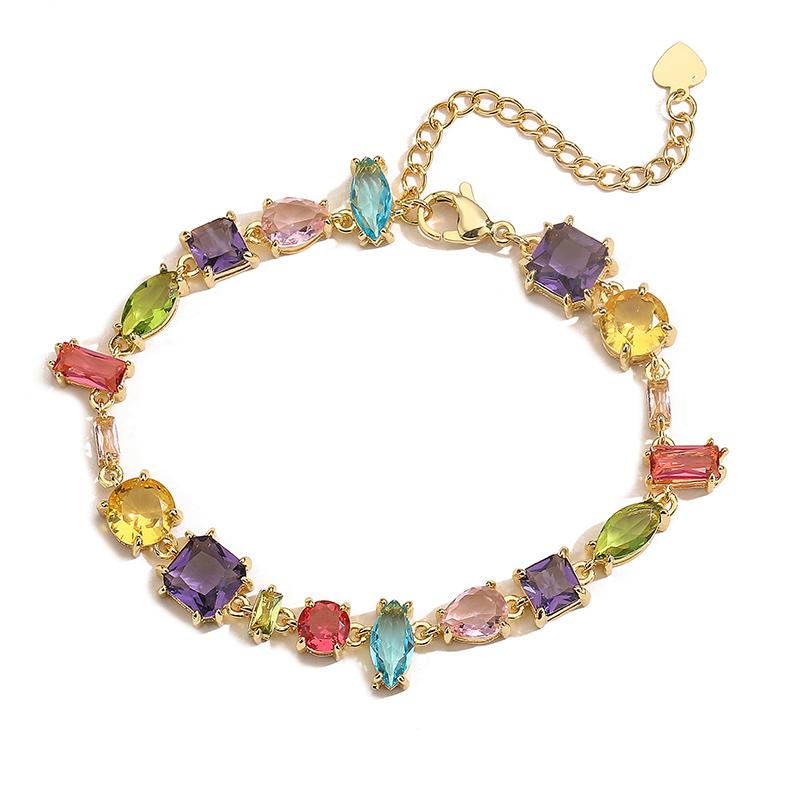 HECHENG, Colourful Zirconia Patchwork Irregular Graphic Design Bohemian Brass Bracelet Necklace Ladies Jewellery Gift 1 PCS