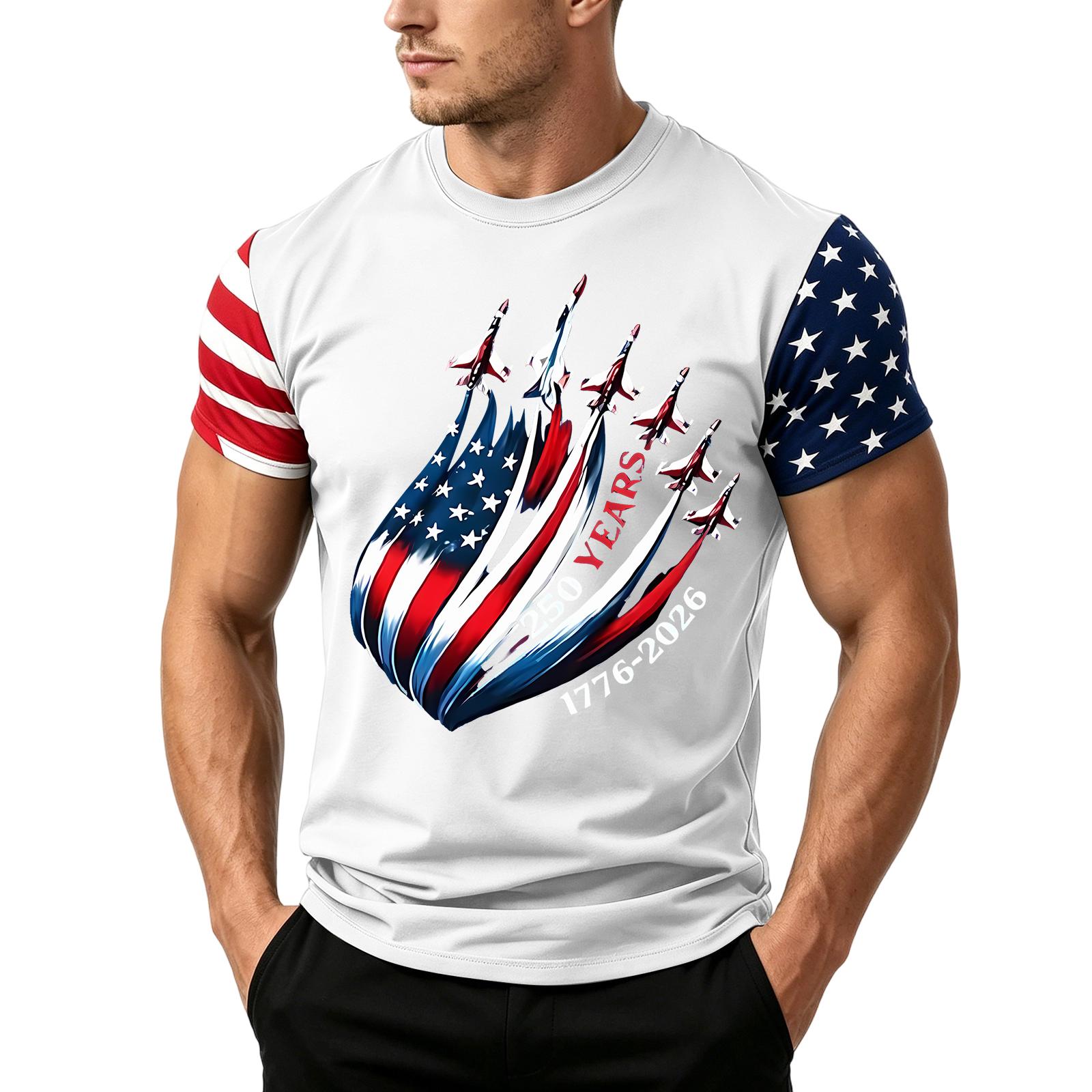 

Men s Independence Day Flag Print Short Sleeve T-Shirt, Loose Casual Daily Summer Tops M белый
