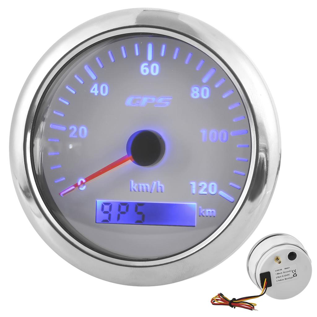 85mm Marine Auto GPS Speedometer 120KM H Speed Odometer with 7 Color Backlight for Car Boat RV YachtWhite