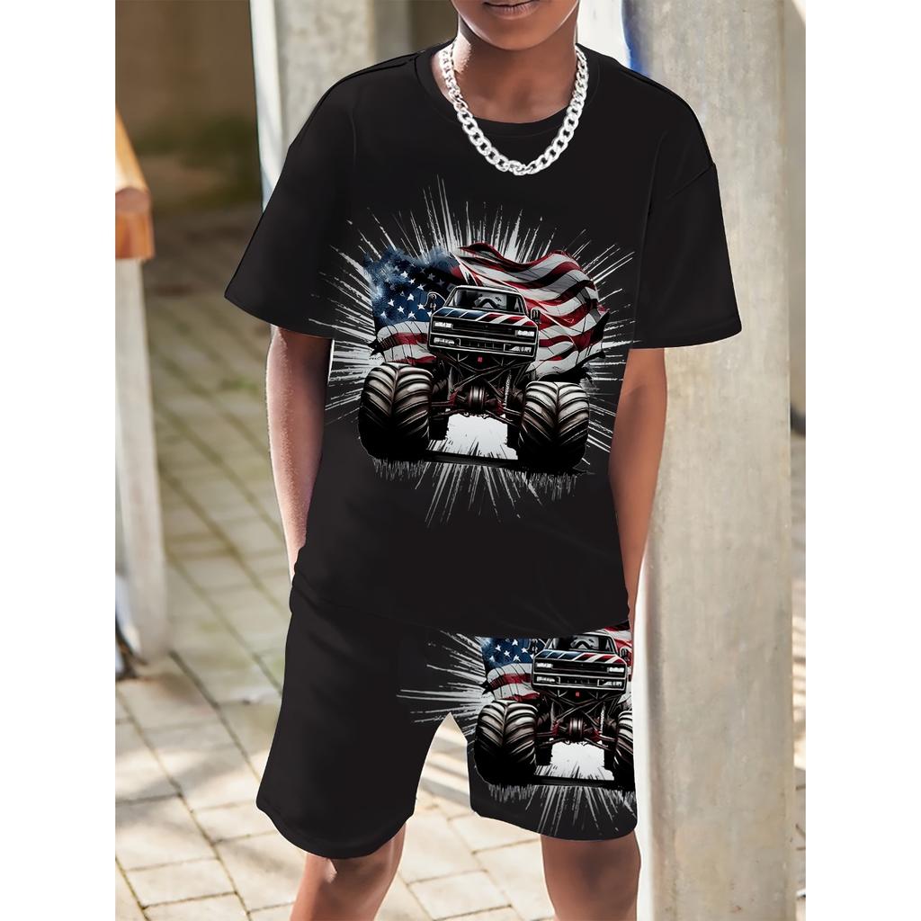 Children's Clothing Boys' Set Short Sleeved Boys' Clothing Casual Pattern Printed Street Wear Children's Summer Clothing Childre