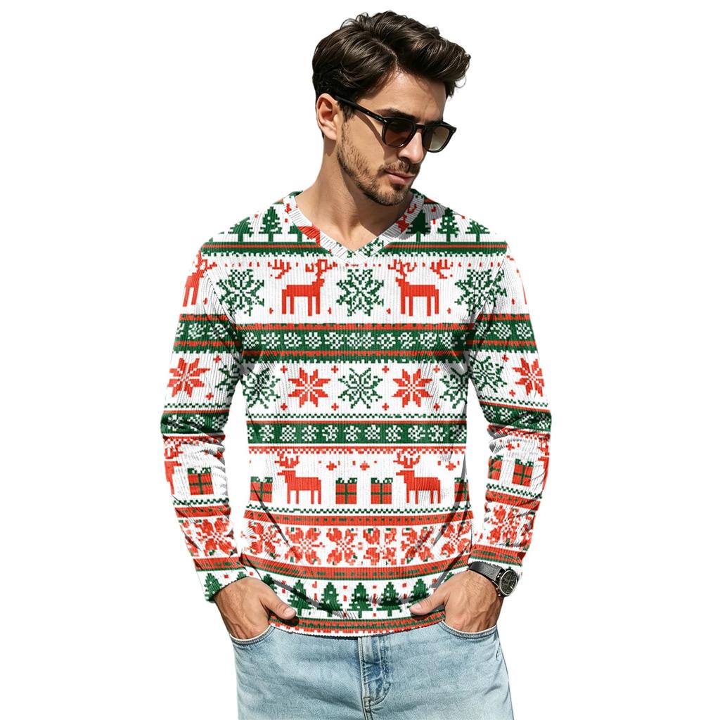 Men's Casual Loose Fit V-Neck Shirt for Daily Wear