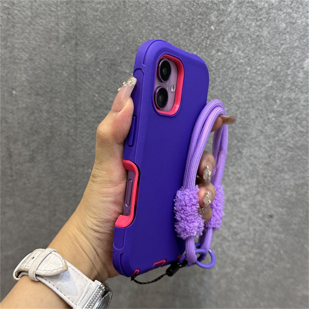 2 in 1 Thickened Hybrid Armor Bumper with Bracelet Wrist Strap Case For iPhone 16 Pro Max Plus 17Air Anti-slip Shockproof Cover