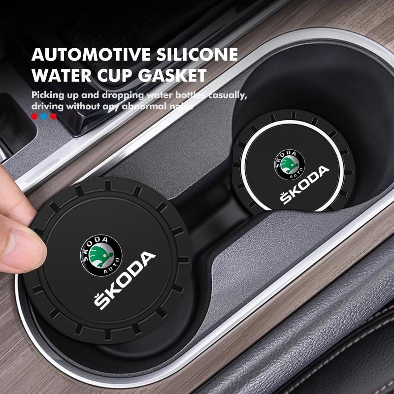 KEOW9 2pcs Silicone Car Coaster Water Cup Bottle Holder Mat Anti-Slip Pad For Skoda Fabia 1 2 Octavia a7 RS Superb Rapid Yeti Karoq