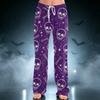 Women's Casual Pants with Drawstring Wide Leg Halloween Print for Holiday Relaxation