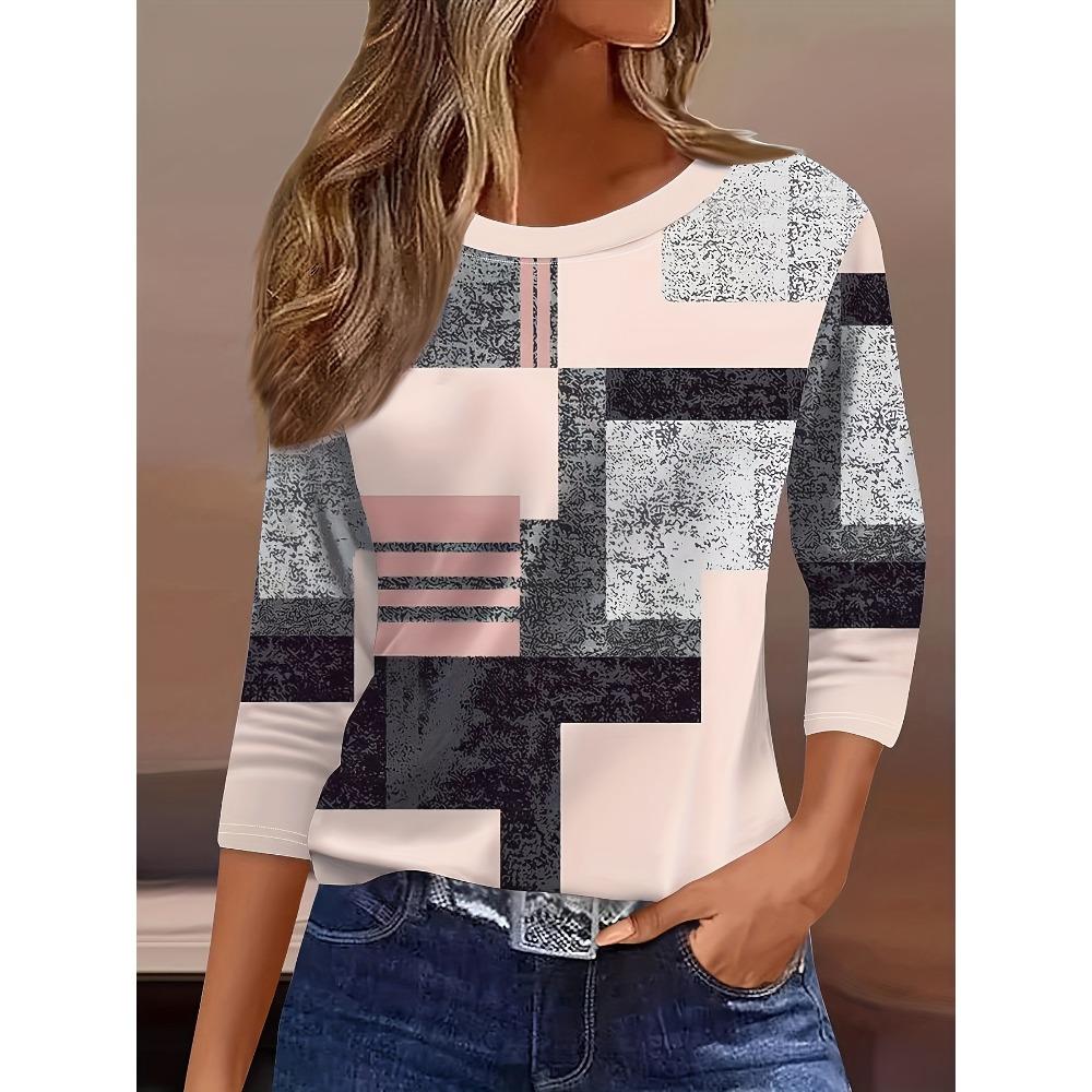 Women's 3D printed checkered pattern fashionable long sleeved shirt