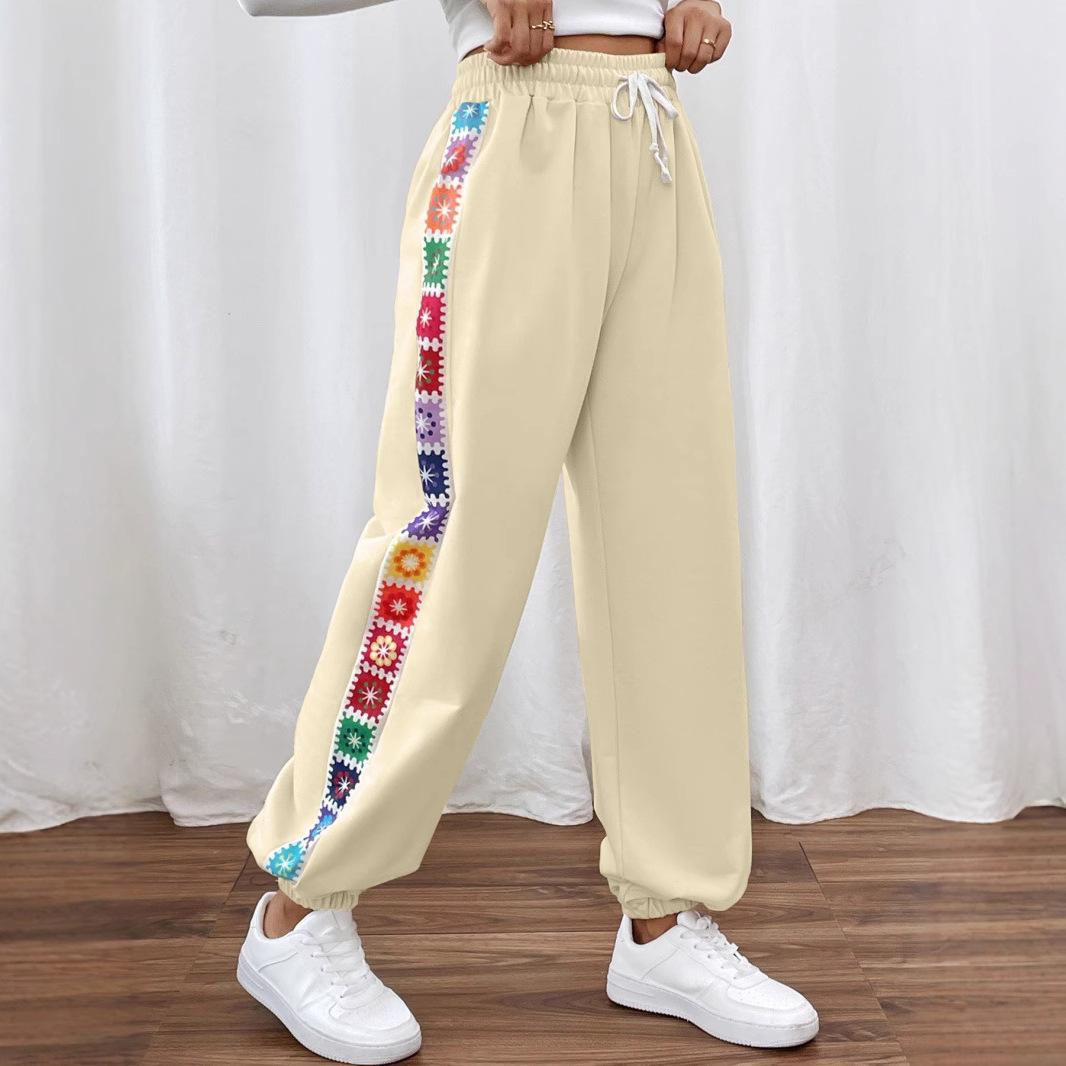 

Свободные спортивные брюки Benuynffy в этническом стиле, весна-осень, женские спортивные повседневные джоггеры, женская уличная одежда, мешковатые брюки со шнурком 2XL абрикосовый