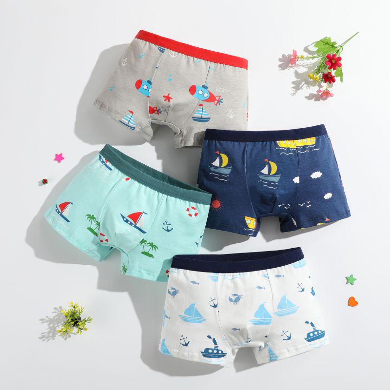 Four-Pack Boys' Pure Cotton Boxer Briefs: Small, Medium, Large Cartoon Underwear