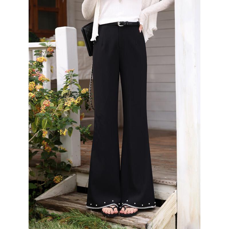 Women s Black High-Waist Loose Flared Casual Pants