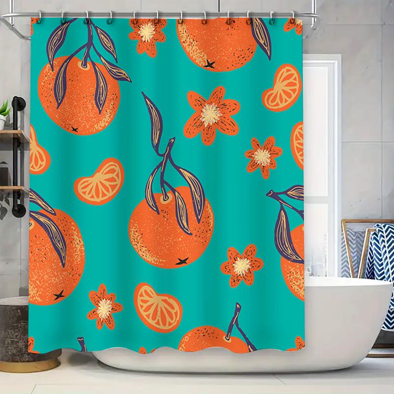 

Modern Pattern Shower Curtains with Orange Flower Print Home Decor Water Repellent Bathroom Liners for Bathtub Green White Col 90x180cm