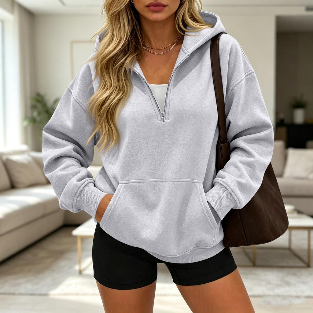 Women's Casual Half Zip Long Sleeve Hooded Sweatshirt for Daily Wear