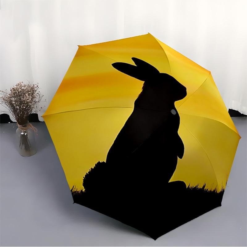 1pc Rabbit Sunset Automatic Folding Umbrella, 8-Rib Durable Iron Frame, Compact Travel Umbrella for Women & Men 100