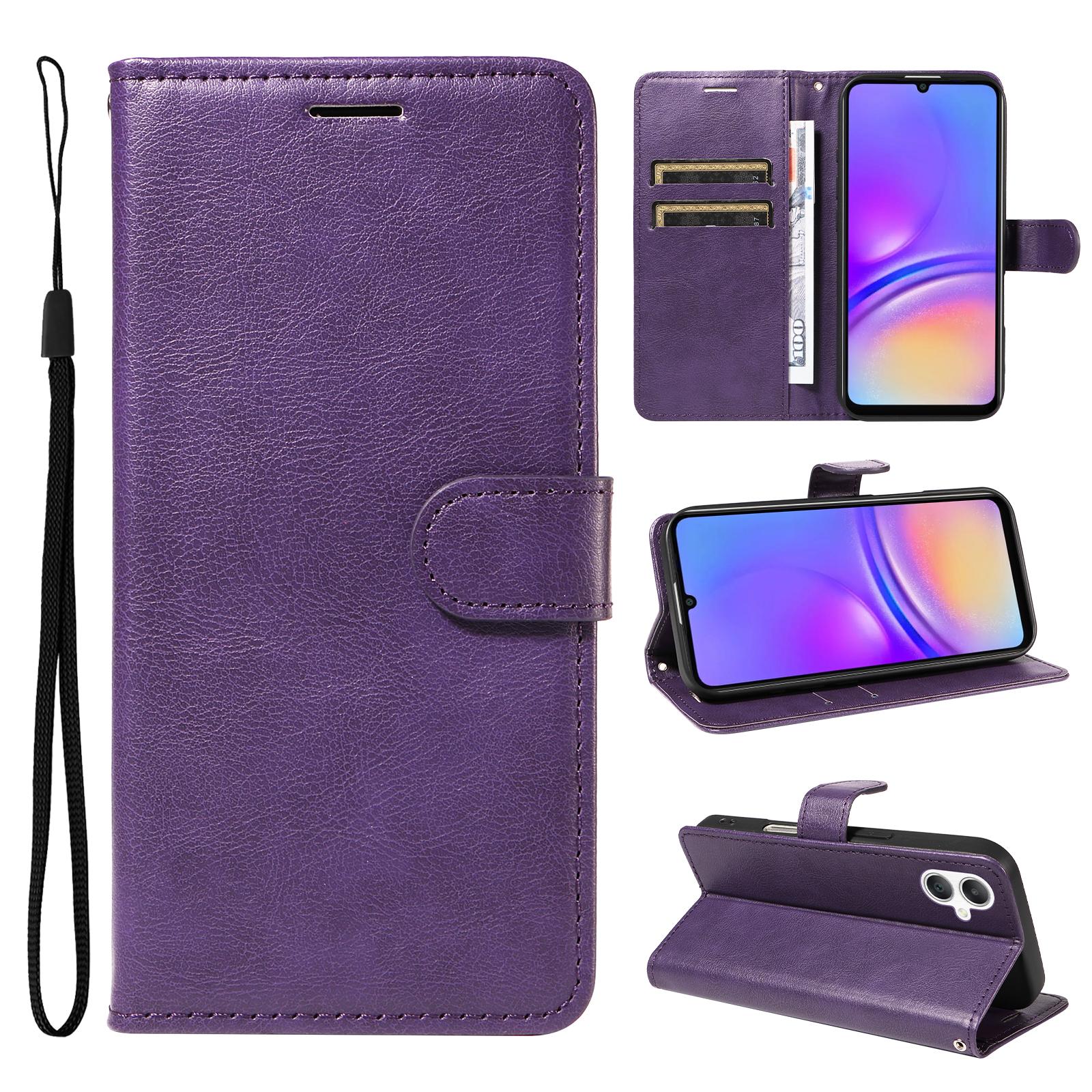 

For Samsung Galaxy A06 5G/Galaxy A06 4G Leather Wallet Case with Strap Solid Color Phone Stand Cover Purple