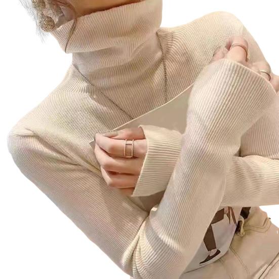 Women Sweater Turtleneck Long Sleeve Solid Color Bottom Tops High Elasticity Regular Fit Knitting Tops Knitwear