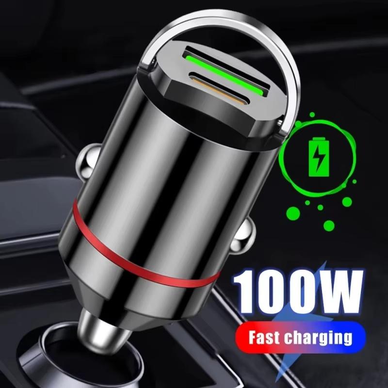 100W QC 3.0 PD Mini Autoladegerät Zigarettenanzünder Schnellladung Auto USB Typ C Ladegerät Autostromladegerät Für iPhone Samsung Xiaomi Huawei