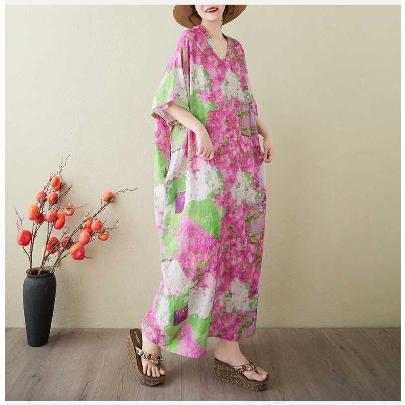 Women's Vintage Long Dress with Cotton and Linen Patterns