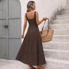 Summer New Style Retro Vacation-themed Long Dress with Strappy Design, Polka Dots, Square Neckline, Sleeveless and Fitted At The Waist.